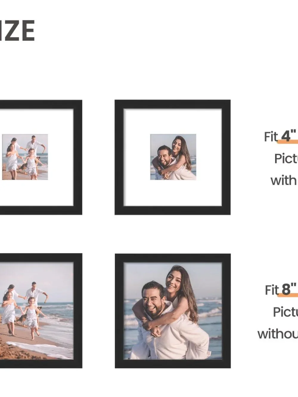 upsimples 8x8 Picture Frame, Display Pictures 4x4 with Mat or 8x8 Without Mat, W
